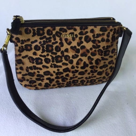 Fossil Handbags - Fossil “Memoir”  Top Zip Calf Hair Cheetah Print Purse Bag Wristlet